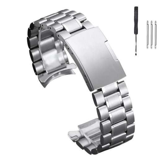 22MM Silver Five-Link Stainless Steel Watch Band